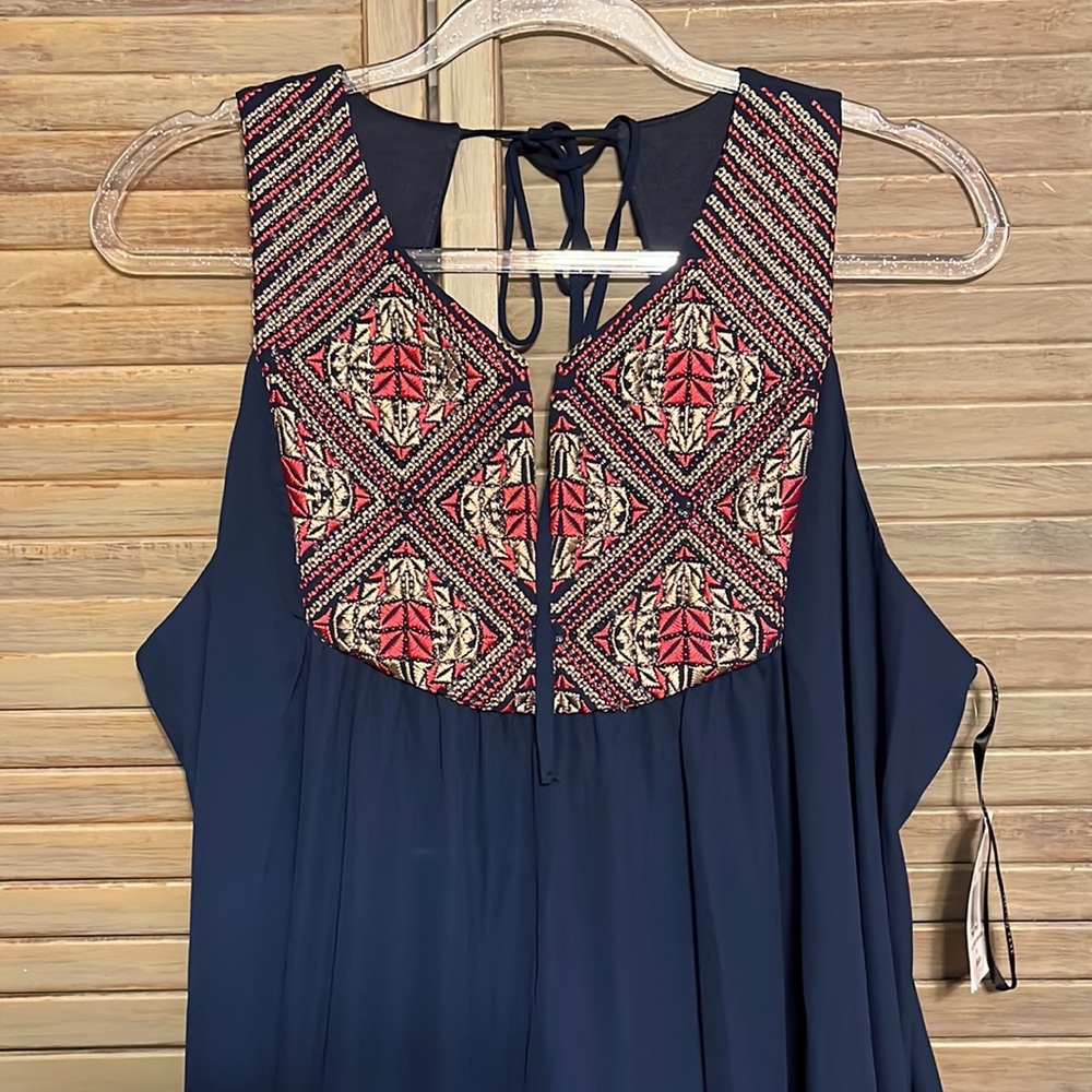 Fifth & Park navy embroidered, beaded hi-low dress Size 16